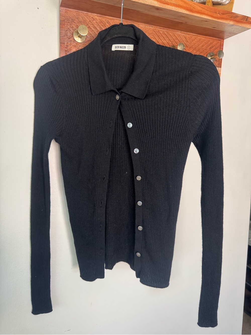 Buck Mason Black Ribbed Button-Front Cardigan